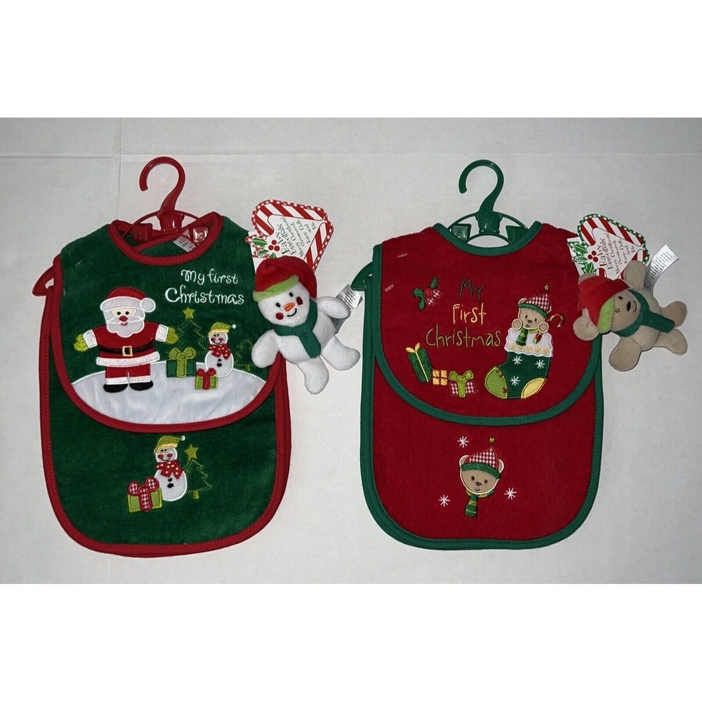 Set‎ of 2 Baby Essentials My First Christmas Bib, Burp Cloth and Ornament NEW